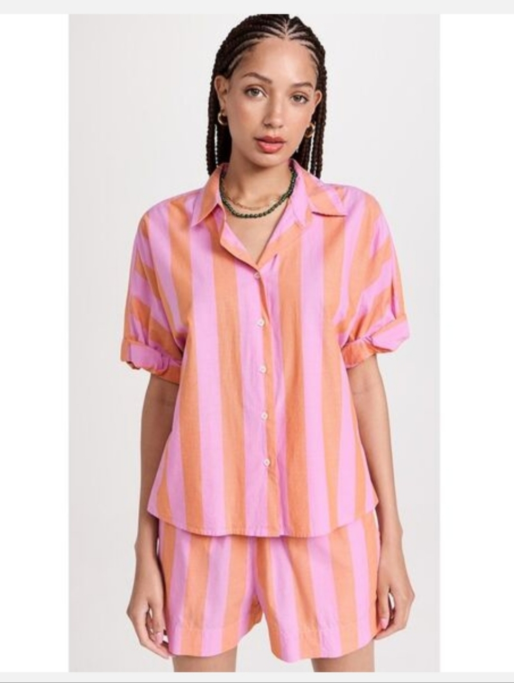XiRENA 100% Cotton Striped Shirt And Shorts Set Sz XS